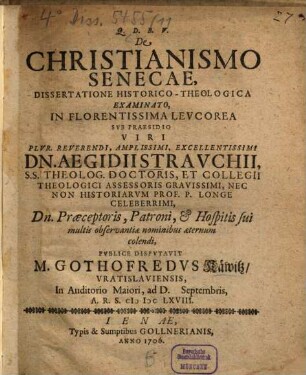 De christianismo Senecae : dissertatione historico-theologica examinato