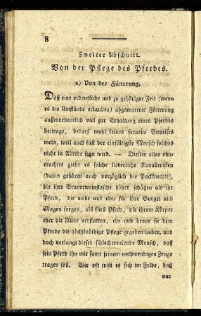 Zweiter Abschnitt. Von der Pflege des Pferdes.