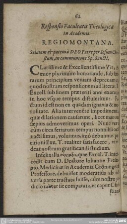Responsio Facultatis Theologicae in Academia Regiomontana