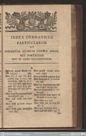 Index Germanicus Particularum Et Phraseum, Quarum Nervus Adhaeret Particulis Hoc In Libro Occurrentium
