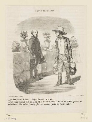 Eh bien, Monsieur le Baron...l’arrosoir à la main!, Blatt 1 der Folge „Croquis Champêtres“, in: „Le Charivari“, Paris 1853