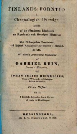 Finlands forntid i chronologisk öfversigt, åtföljd af de förnämsta händelser ur Rysslands och Sveriges historia, N. 3