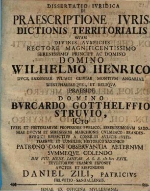 Dissertatio iuridica de praescriptione iurisdictionis territorialis