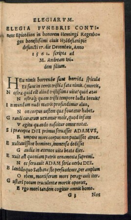 Elegia Funebris Continens Epicedion in honorem Henningi Regenbogen ...