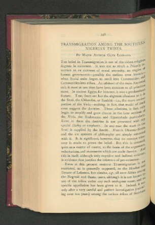 Transmigration among Southern Nigerian Tribes.