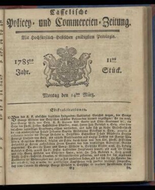 11tes Stueck, Montag den 14ten Maerz. 1785