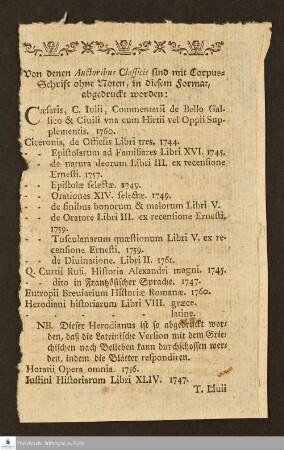 Von denen Auctoribus Classicis sind mit Corpus-Schrift ohne Noten, in diesem Format abgedruckt worden: ...