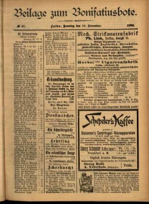Zweite Ausgabe vom Sonntag, den 19. November 1899.
