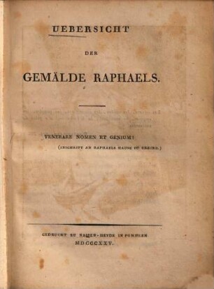 Uebersicht der Gemälde Raphaels