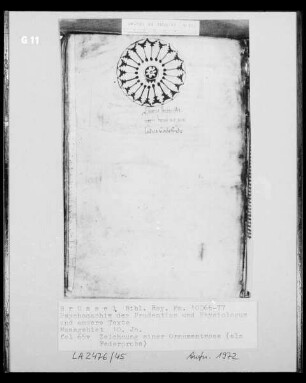 Ms 10066-77, Psychomachie des Prudentius und Physiologus und andere Texte, fol. 65v: Zeichnung einer Ornamentrose