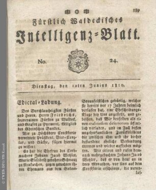 No. 24, Dienstag, den 12ten Junius 1810