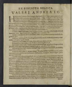 Ex biblioth. Belgica Valeri Andreae I.C.