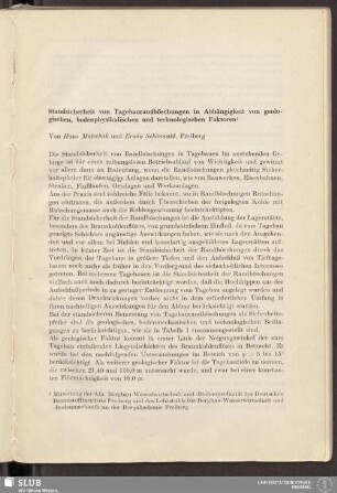 Standsicherheit von Tagebaurandböschungen in Abhängigkeit von geologischen, bodenphysikalischen und technologischen Faktoren