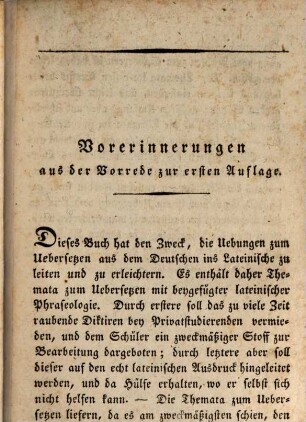 Anleitung zum Übersetzen aus dem Deutschen ins Lateinische. 1. Vorübungen. - 1821. - VI, 160 S.