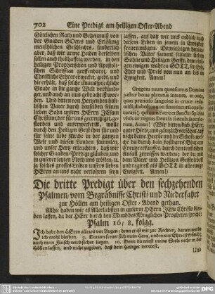 Die dritte Predigt über den sechzehenden Psalmen, vom Begräbnisse Christi und Niederfahrt zur Hölle am heiligen Oster-Abend gethan