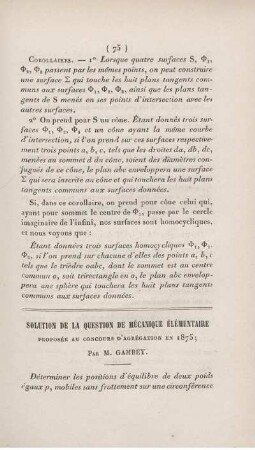 Solution de la question de mécanique élémentaire proposée au concours d'agrégation en 1875.