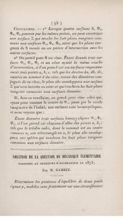 Solution de la question de mécanique élémentaire proposée au concours d'agrégation en 1875.