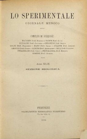 Lo sperimentale. Sezione biologica : archivio di biologia normale e patologica. 49. 1895