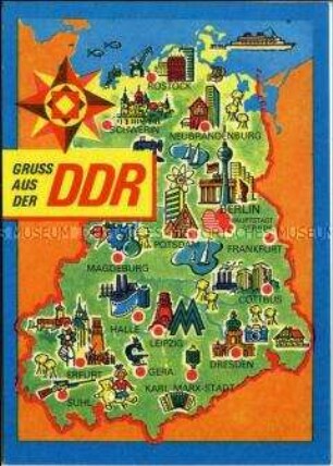 Postkarte mit Karte der DDR