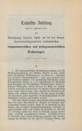 Technische Anleitung vom 16. Februar 1870 ...