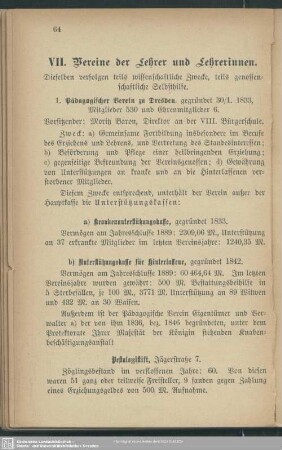 VII. Vereine der Lehrer und Lehrerinnen