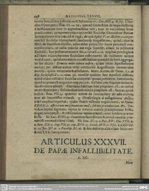 Articulus XXXVII. De Papae Infallibilitate