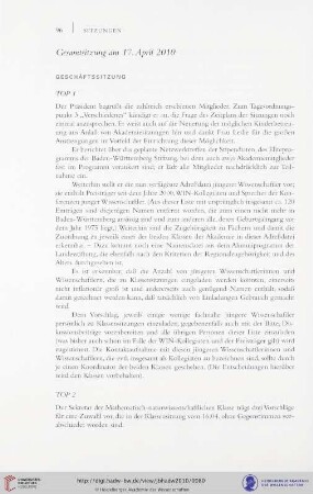 Gesamtsitzung am 17. April 2010