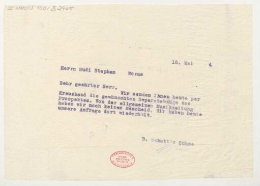 Brief an Rudi Stephan : 16.05.1914