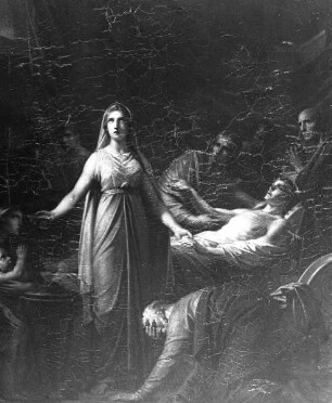 Alceste mit dem Giftbecher am Lager ihres Mannes Admetus