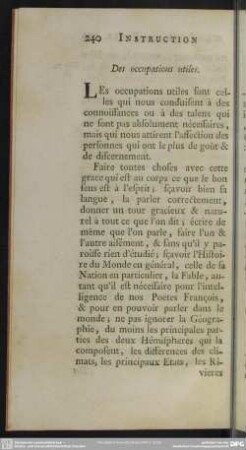 Des occupations utiles