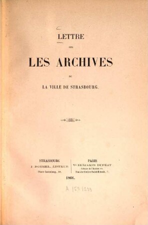 Lettre sur les archives de la ville de Strasbourg