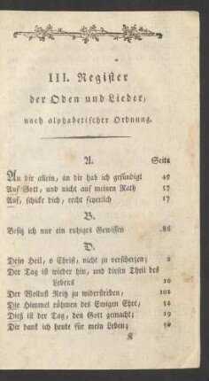 III. Register der Oden und Lieder, nach alphabetischer Ordnung [Anfang]