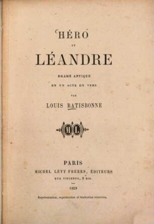 Héro et Léandre : Drame antique en 1 acte en vers
