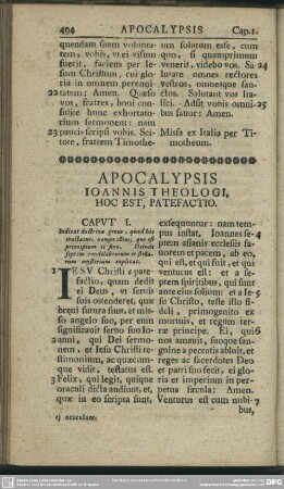 Apocalypsis Ioannis Theologi, Hoc Est, Patefactio