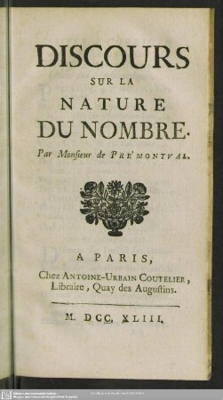 Discours Sur La Nature Du Nombre