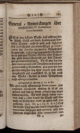 General-Anmerckungen über vorstehende IV. Renunciations-Formulas.