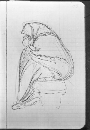 Gewandfigur : Güstrower Taschenbuch 1912/III. Gewandfigur. Federzeichnung über Bleistift; 16,4 x 10,3 cm (1912; E. Barlach). Güstrow, Heidberg 15. Atelier des Bildhauers