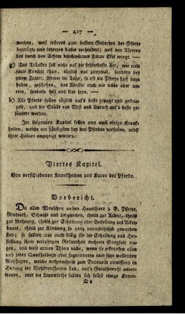 Viertes Kapitel. Von verschiedenen Krankheiten und Kuren der Pferde.