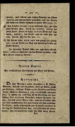Viertes Kapitel. Von verschiedenen Krankheiten und Kuren der Pferde.