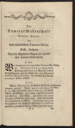 Der Cameral Wissenschaft Vierter Theil, von dem eigentlichen Cammer Wesen.