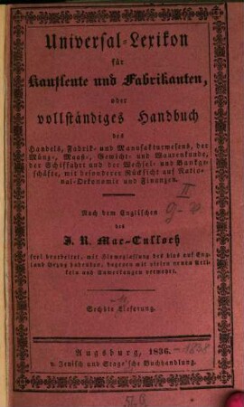 Universal-Lexikon für Kaufleute und Fabrikanten; oder vollständiges Handbuch des Handels-, Fabrik- und Manufakturwesens, der Schiffahrt und der Bankgeschäfte, mit besonderer Rücksicht auf National-Oekonomie und Finanzen, 2