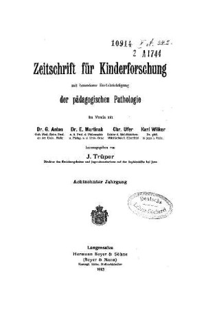 18: Zeitschrift für Kinderforschung - 18.1913