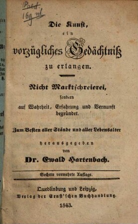 Die Kunst, ein vorzügliches Gedächtniß zu erlangen
