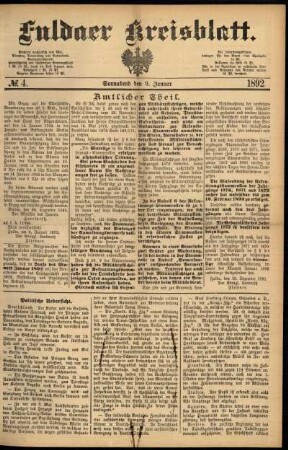 Ausgabe vom Samstag, den 09. Januar 1892.