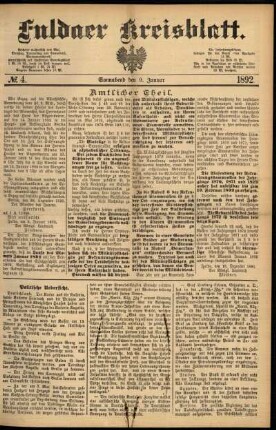 Ausgabe vom Samstag, den 09. Januar 1892.