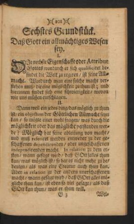 Sechstes Grundstück. Daß Gott ein allmächtiges Wesen sey.