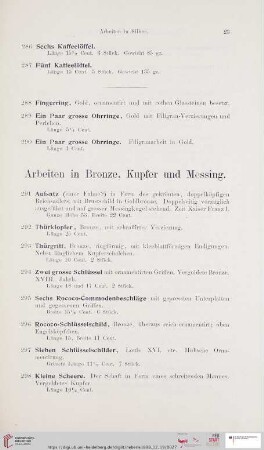 Arbeiten in Bronze, Kupfer und Messing (Nr. 291-350)