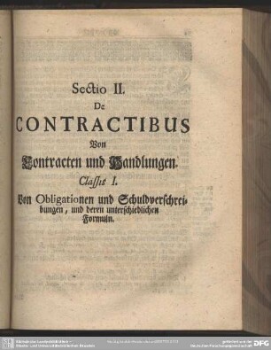 Sectio II. De Contractibus Von Contracten und Handlungen