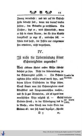 IV. Ist nicht die Ueberwindung seiner Schwierigkeiten angenehm?