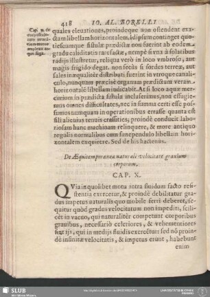 De Aequitemporanea naturali velocitate gravium corporum. Cap. X